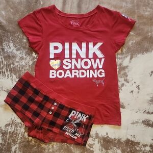 Y2K Pink VS Red Snowboarding, Keep Me Warm Pajama Set. S